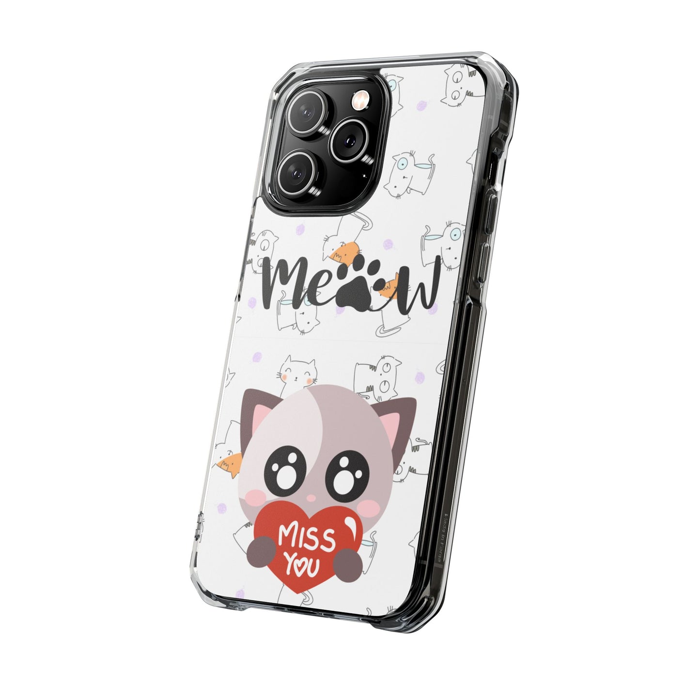 Cute Cat Magnetic Phone Case – “Meow” Design | Pet Lover Gift | iPhone 14–16 Series | Cat Mom Essential by Pawsy Prints