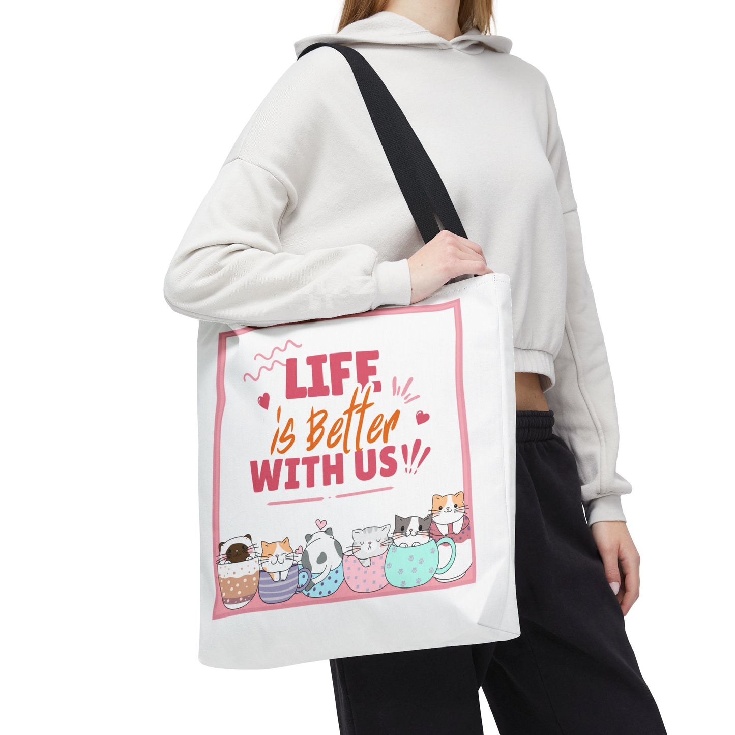 Whimsical Cat Tote Bag - "Life is Better with Us" - Cute Pet Lover Gift, Eco-Friendly Shopping Bag, Fun Summer Accessory, Stylish [...]