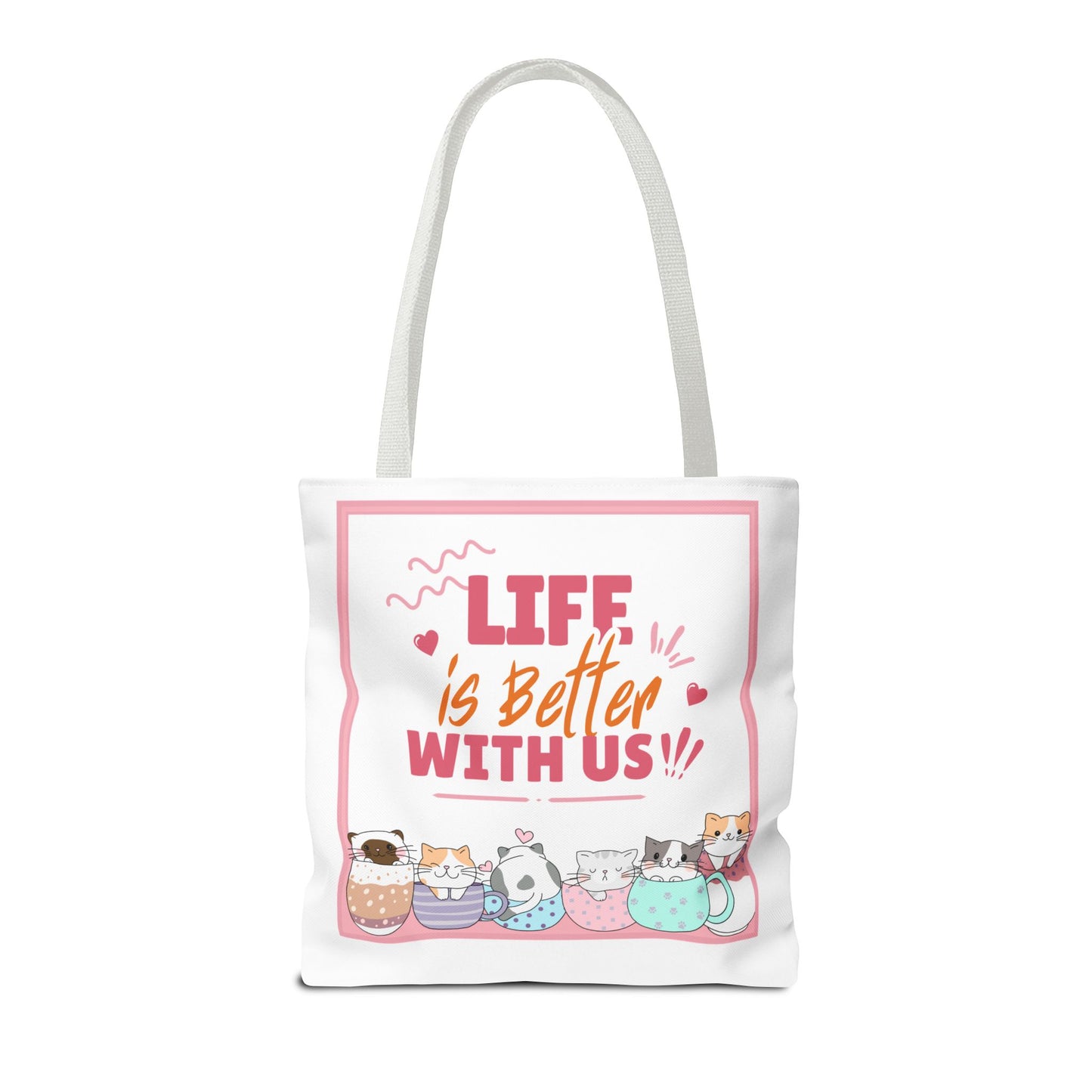 Whimsical Cat Tote Bag - "Life is Better with Us" - Cute Pet Lover Gift, Eco-Friendly Shopping Bag, Fun Summer Accessory, Stylish [...]