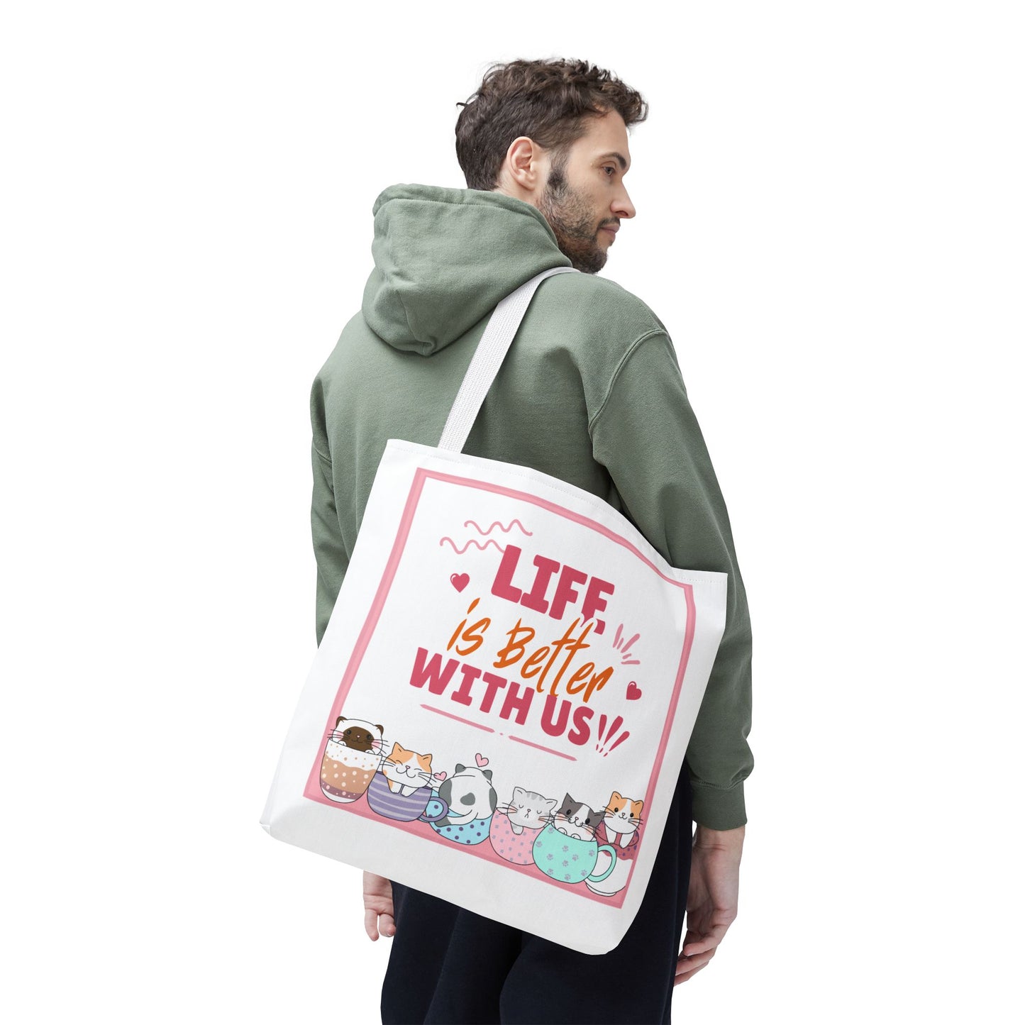 Whimsical Cat Tote Bag - "Life is Better with Us" - Cute Pet Lover Gift, Eco-Friendly Shopping Bag, Fun Summer Accessory, Stylish [...]