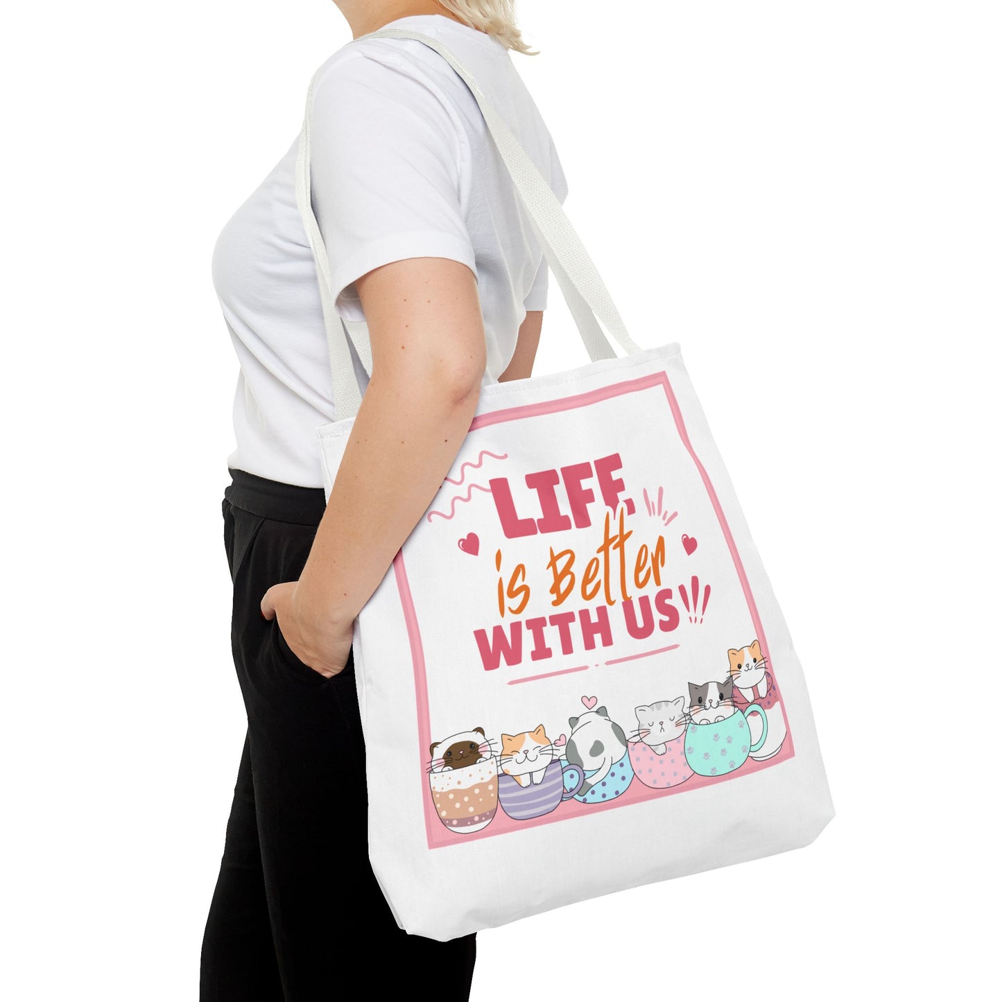 Whimsical Cat Tote Bag - "Life is Better with Us" - Cute Pet Lover Gift, Eco-Friendly Shopping Bag, Fun Summer Accessory, Stylish [...]