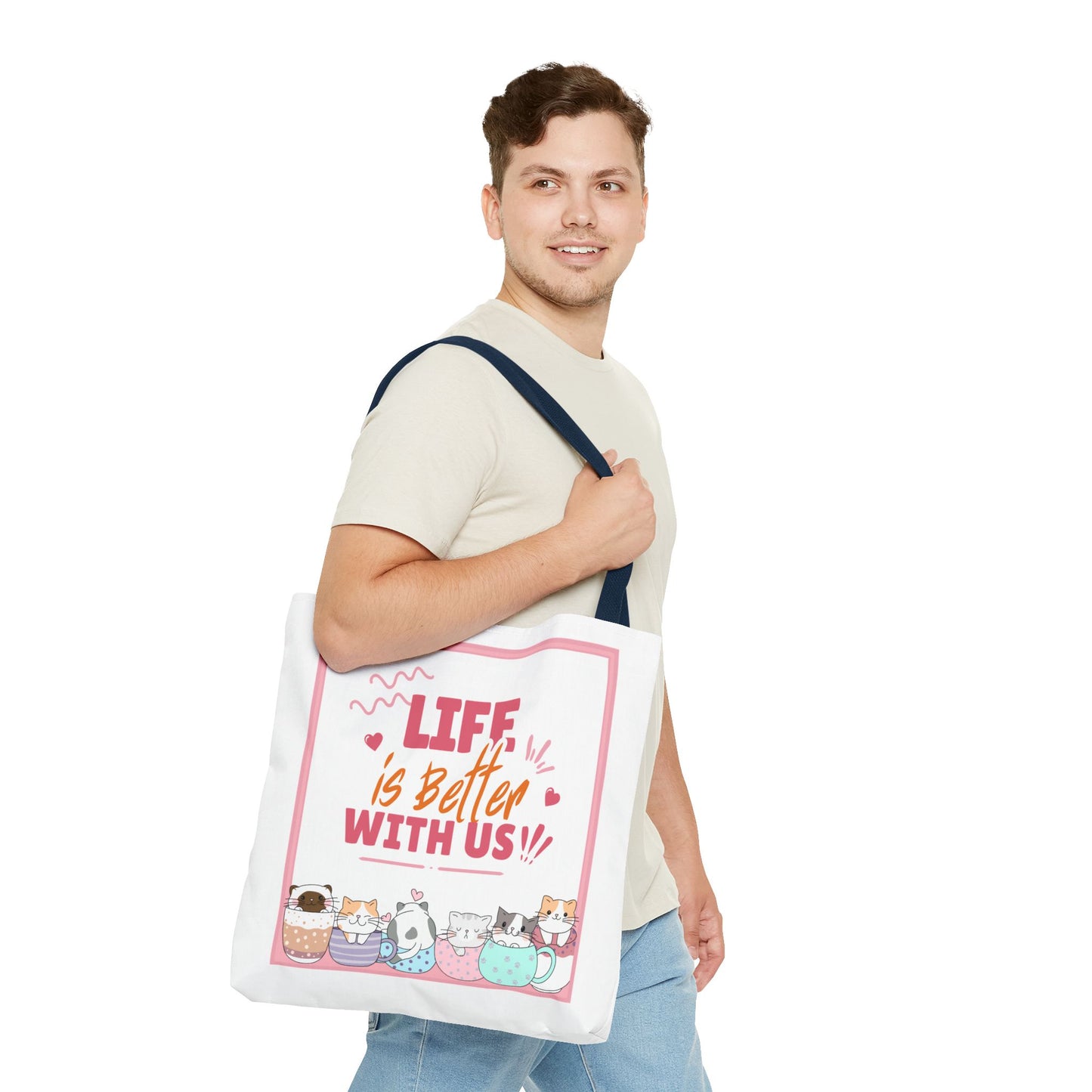 Whimsical Cat Tote Bag - "Life is Better with Us" - Cute Pet Lover Gift, Eco-Friendly Shopping Bag, Fun Summer Accessory, Stylish [...]