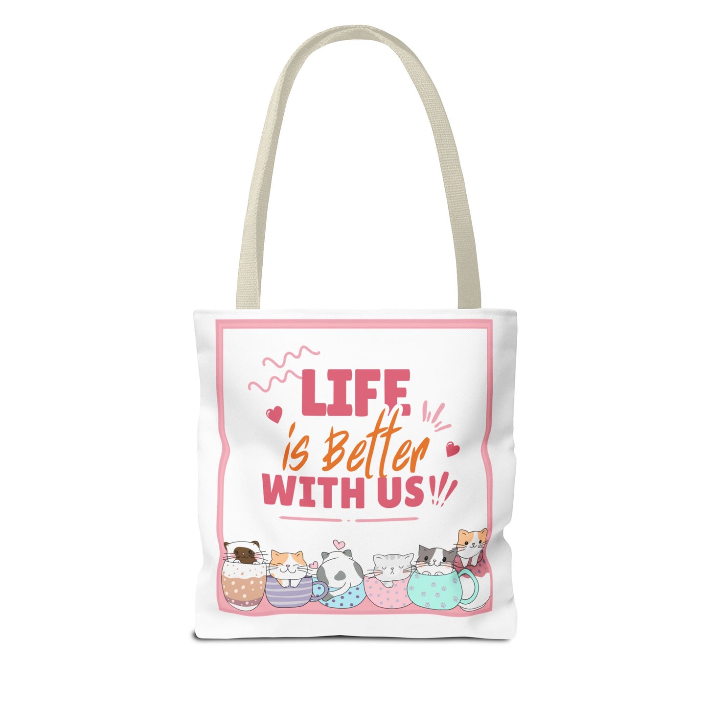 Whimsical Cat Tote Bag - "Life is Better with Us" - Cute Pet Lover Gift, Eco-Friendly Shopping Bag, Fun Summer Accessory, Stylish [...]