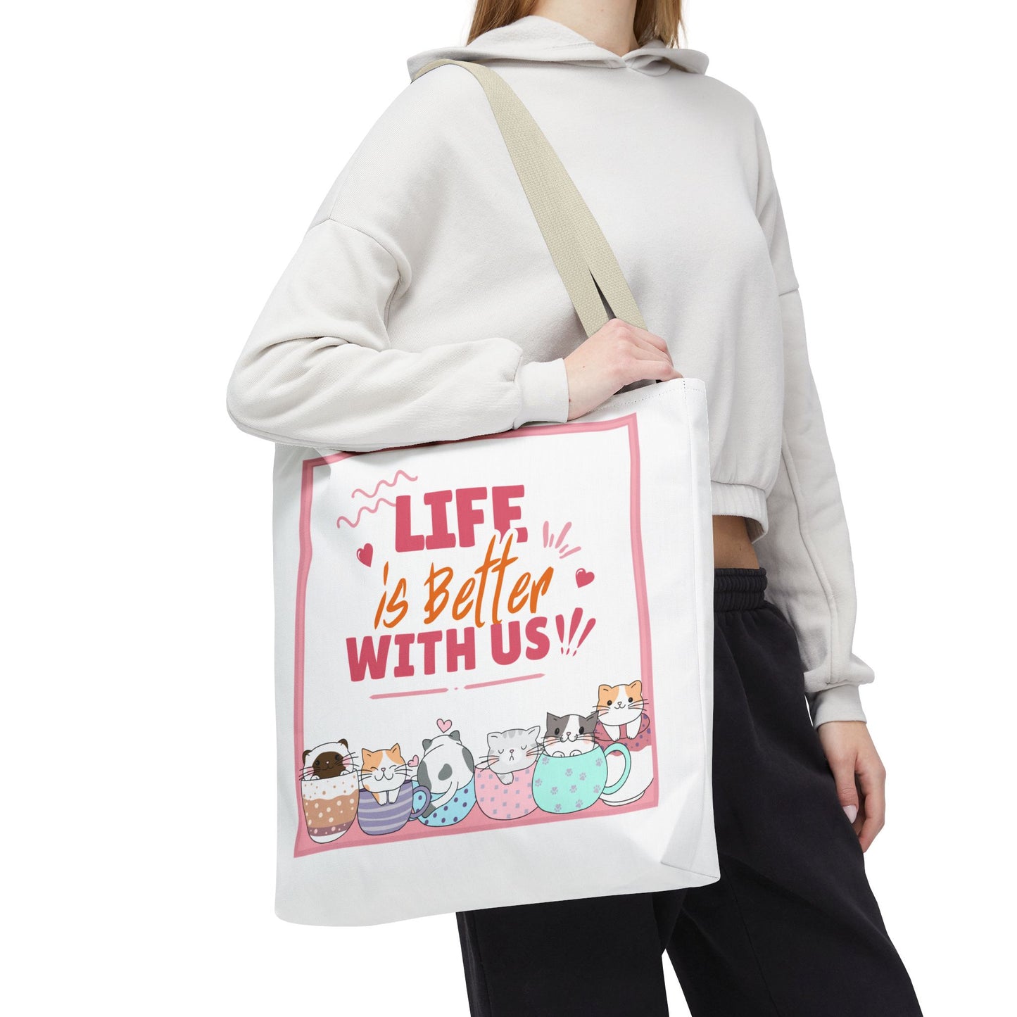 Whimsical Cat Tote Bag - "Life is Better with Us" - Cute Pet Lover Gift, Eco-Friendly Shopping Bag, Fun Summer Accessory, Stylish [...]