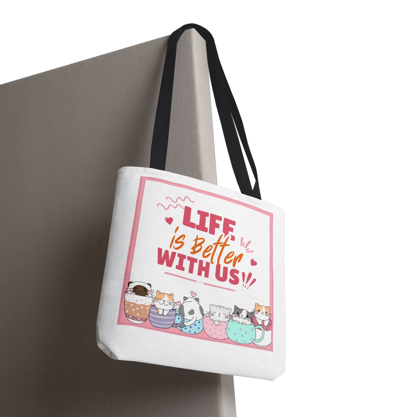 Whimsical Cat Tote Bag - "Life is Better with Us" - Cute Pet Lover Gift, Eco-Friendly Shopping Bag, Fun Summer Accessory, Stylish [...]