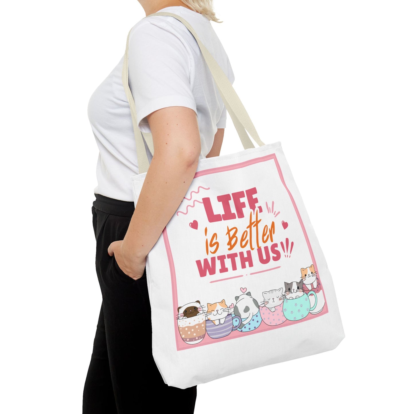 Whimsical Cat Tote Bag - "Life is Better with Us" - Cute Pet Lover Gift, Eco-Friendly Shopping Bag, Fun Summer Accessory, Stylish [...]
