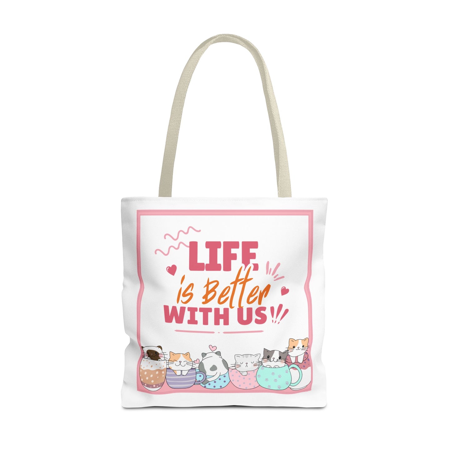 Whimsical Cat Tote Bag - "Life is Better with Us" - Cute Pet Lover Gift, Eco-Friendly Shopping Bag, Fun Summer Accessory, Stylish [...]