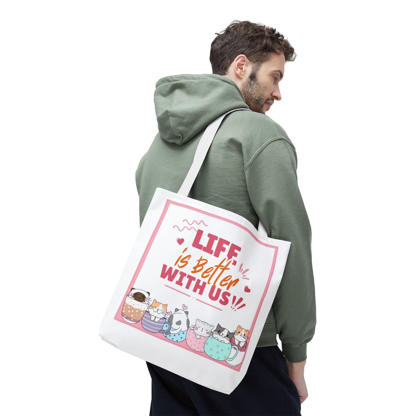 Whimsical Cat Tote Bag - "Life is Better with Us" - Cute Pet Lover Gift, Eco-Friendly Shopping Bag, Fun Summer Accessory, Stylish [...]