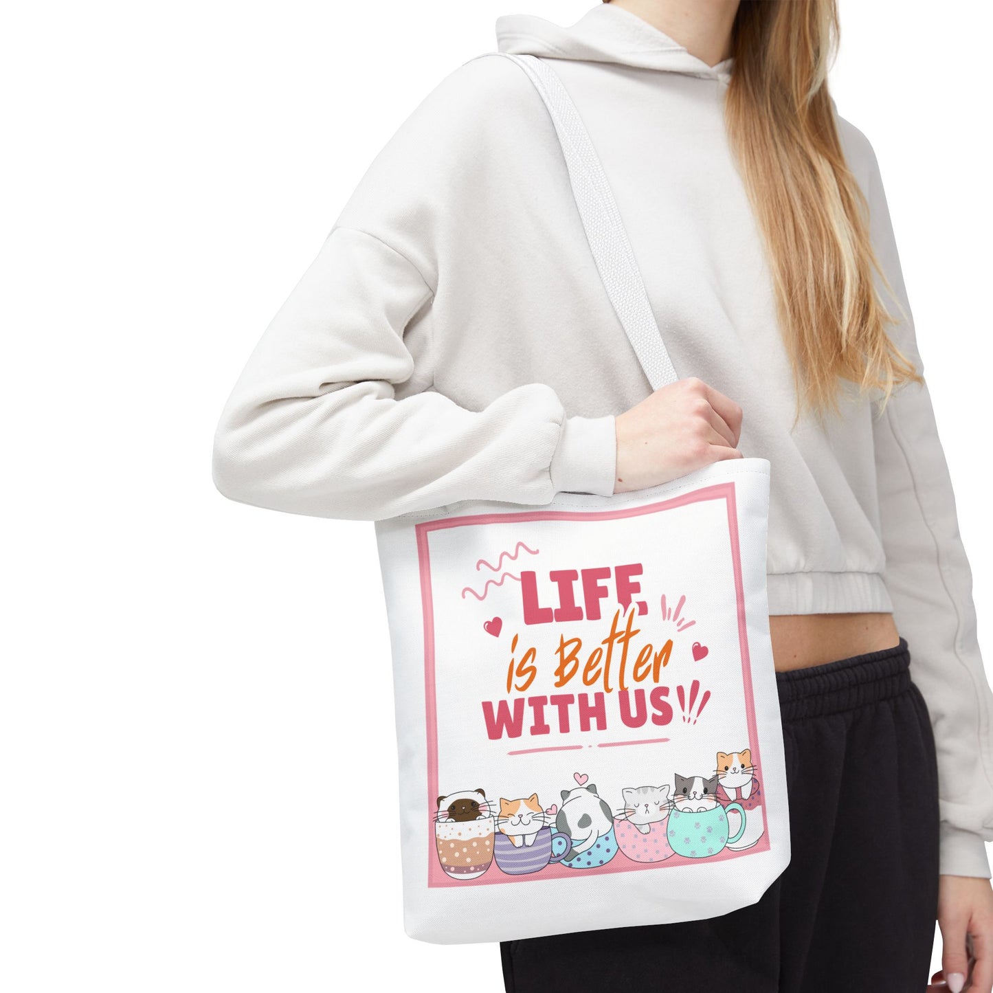 Whimsical Cat Tote Bag - "Life is Better with Us" - Cute Pet Lover Gift, Eco-Friendly Shopping Bag, Fun Summer Accessory, Stylish [...]