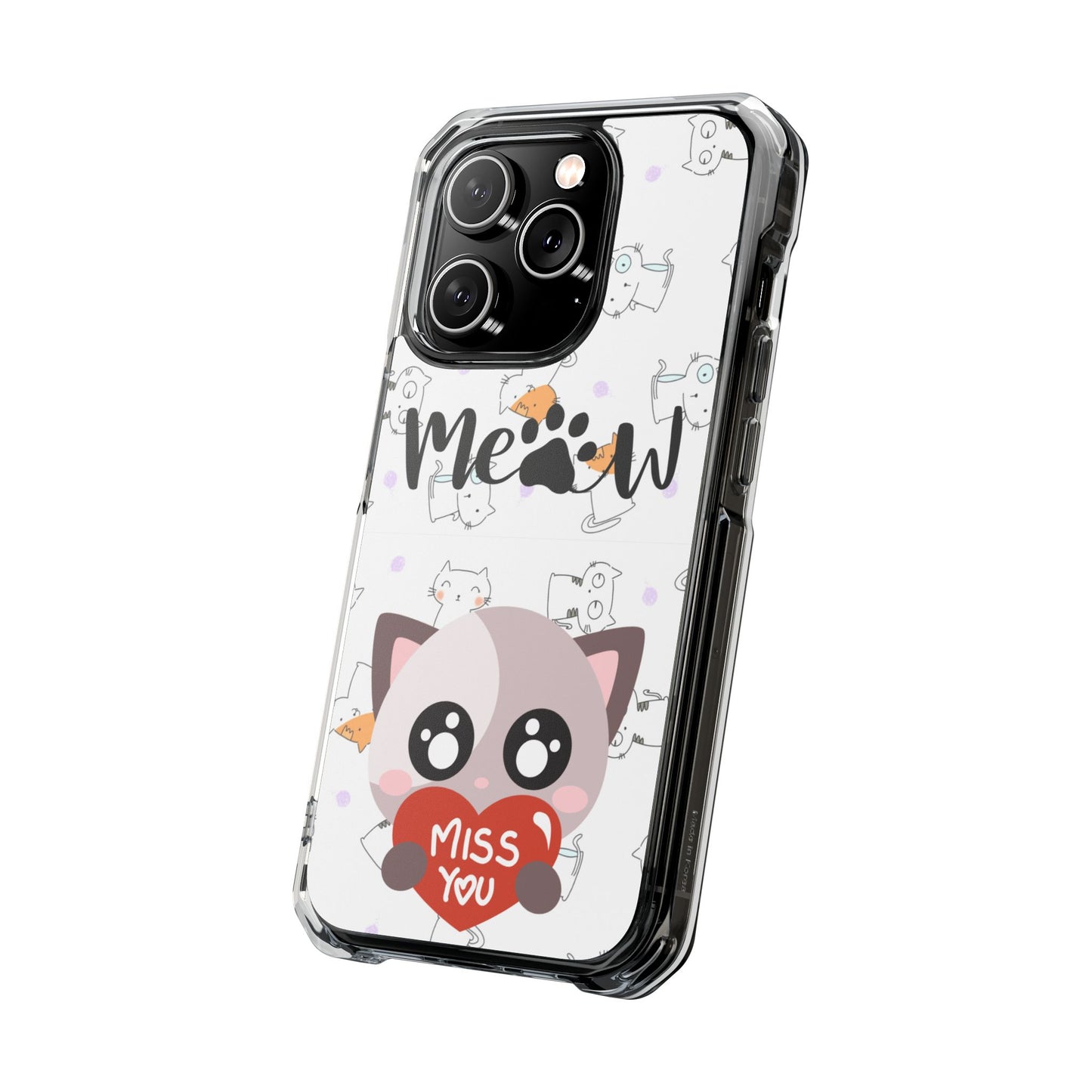 Cute Cat Magnetic Phone Case – “Meow” Design | Pet Lover Gift | iPhone 14–16 Series | Cat Mom Essential by Pawsy Prints