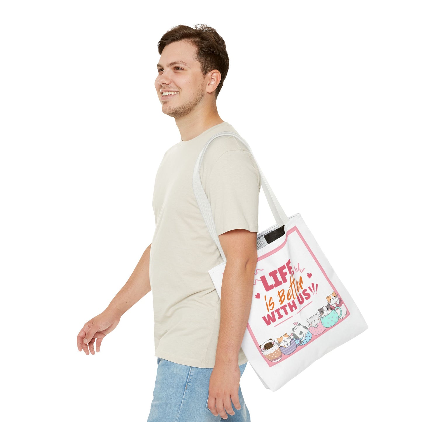 Whimsical Cat Tote Bag - "Life is Better with Us" - Cute Pet Lover Gift, Eco-Friendly Shopping Bag, Fun Summer Accessory, Stylish [...]