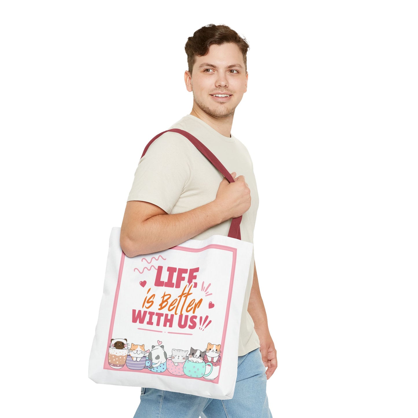 Whimsical Cat Tote Bag - "Life is Better with Us" - Cute Pet Lover Gift, Eco-Friendly Shopping Bag, Fun Summer Accessory, Stylish [...]