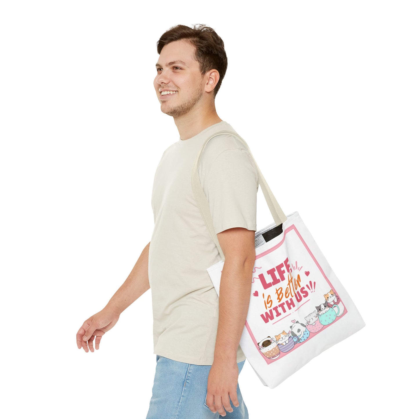 Whimsical Cat Tote Bag - "Life is Better with Us" - Cute Pet Lover Gift, Eco-Friendly Shopping Bag, Fun Summer Accessory, Stylish [...]