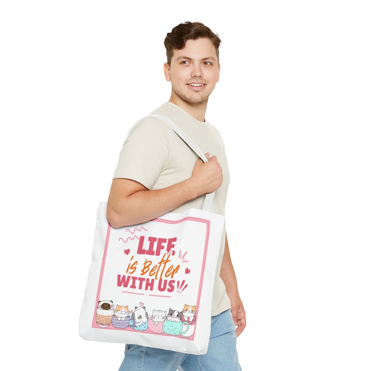 Whimsical Cat Tote Bag - "Life is Better with Us" - Cute Pet Lover Gift, Eco-Friendly Shopping Bag, Fun Summer Accessory, Stylish [...]