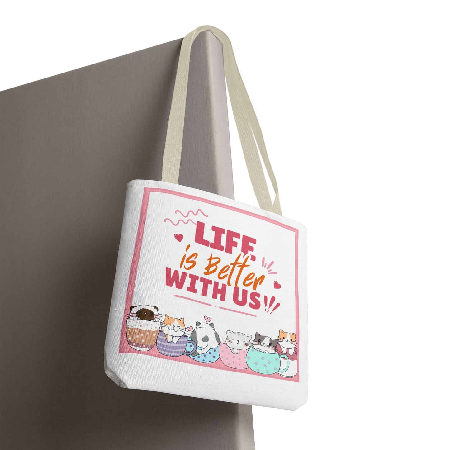 Whimsical Cat Tote Bag - "Life is Better with Us" - Cute Pet Lover Gift, Eco-Friendly Shopping Bag, Fun Summer Accessory, Stylish [...]