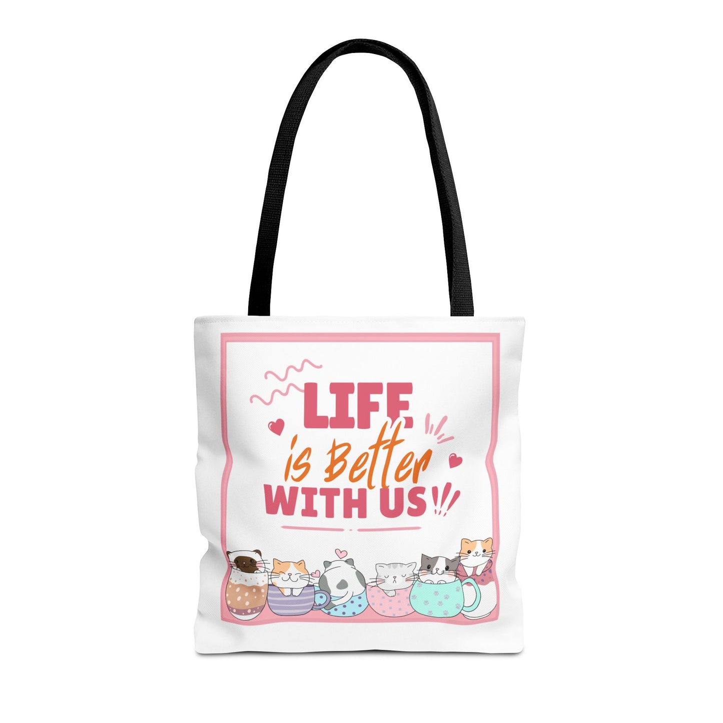 Whimsical Cat Tote Bag - "Life is Better with Us" - Cute Pet Lover Gift, Eco-Friendly Shopping Bag, Fun Summer Accessory, Stylish [...]