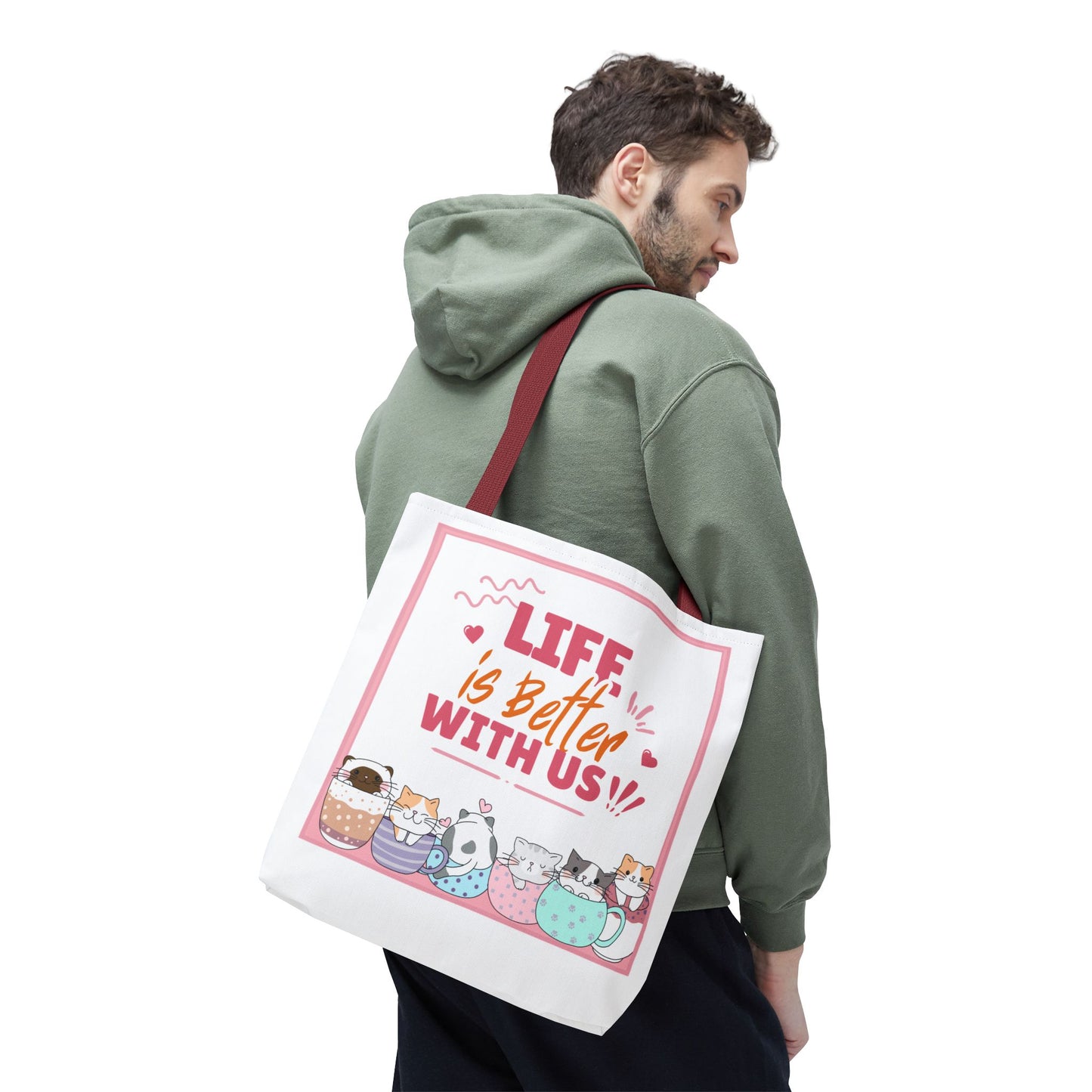 Whimsical Cat Tote Bag - "Life is Better with Us" - Cute Pet Lover Gift, Eco-Friendly Shopping Bag, Fun Summer Accessory, Stylish [...]