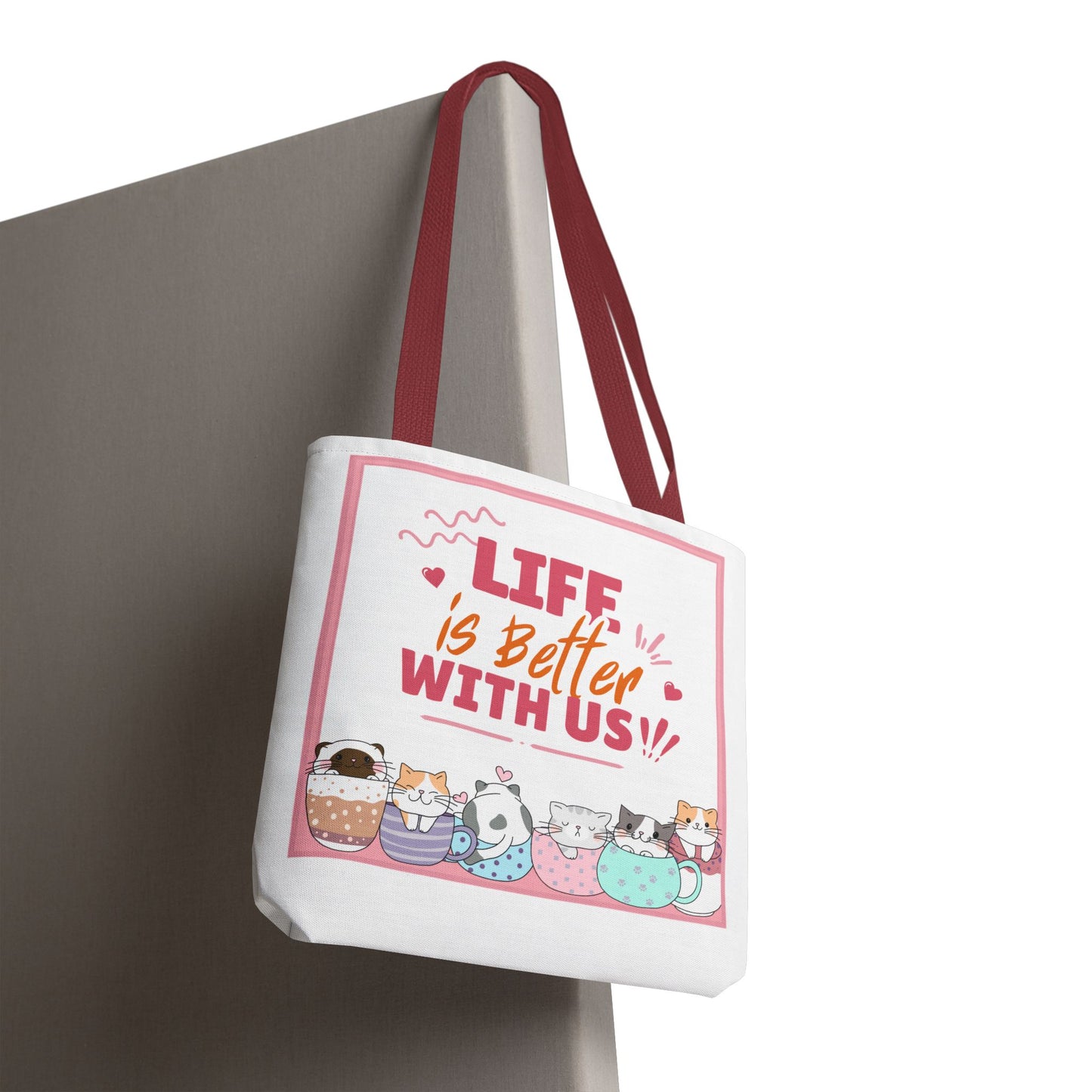 Whimsical Cat Tote Bag - "Life is Better with Us" - Cute Pet Lover Gift, Eco-Friendly Shopping Bag, Fun Summer Accessory, Stylish [...]