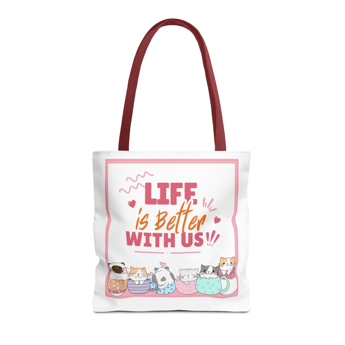Whimsical Cat Tote Bag - "Life is Better with Us" - Cute Pet Lover Gift, Eco-Friendly Shopping Bag, Fun Summer Accessory, Stylish [...]